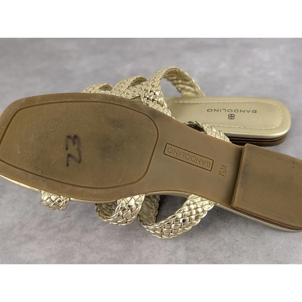 Bandolino Women Gold Braided Multi Strap Square Toe Flat Slide Sandals Size 7.5M
